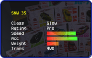Stats of SNW 35 in the Car Selection Screen.
