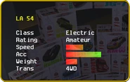 LA 54's stats in the Car Selection Screen.
