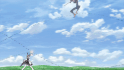 Lye easily overpowering Rem, deflecting her attacks with his two daggers.