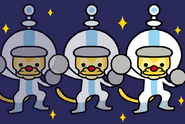 A shot of the Clappy Trio in space outfits, used in the arcade version of Rhythm Tengoku.