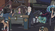 The President announces the peace agreement between humans and spiders.