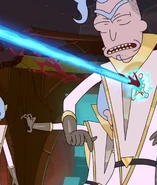 Rick Prime's death, shot in the chest by Rick C-137