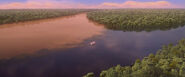 The junction between Rio Negro (top-left of picture) and the Solimões River (right of picture) in Rio 2.