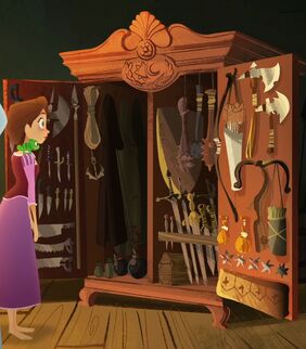 Rapunzel eyeing Cassandra's weapons