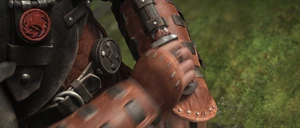 The dagger on his gauntlet