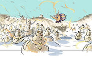 Sandy conjuring up an army of sand-snowmen