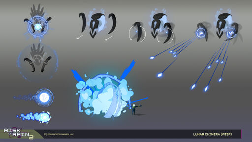 Concept Art Several concepts for the attacks of the Lunar Chimera (Wisp)