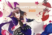 Happy new year 2023.png (969 KB) Miriam, Bloodless, and a Buer in a "Happy New Year!" card for 2023.