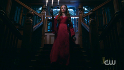 Season 1 Episode 5 Heart of Darkness Cheryl walking down the steps