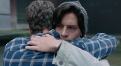 Season 1 Episode 7 In a Lonely Place Jughead hugging FP