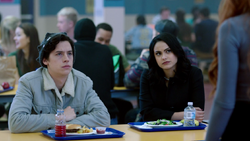 Season 1 Episode 13 The Sweet Hereafter Veronica and Jughead greeted by Cheryl