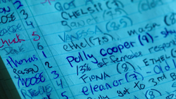 Season 1 Episode 3 Body Double Polly's name in the playbook