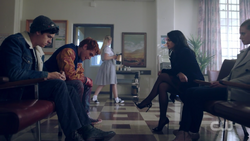 Archie recounts events at Pop's to Betty, Jughead and Veronica