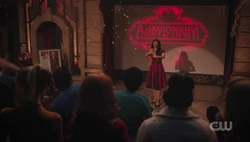 The crowd throws popcorn at Veronica