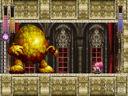 At the end of the inner quarters of the garden, the player comes face to face with the Deviled Egg and the beholder watches the fight from the background, still outside the palace windows.