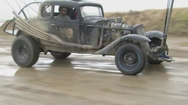 Black pitch version of Nux's car with a skull motif on the door tested in Broken Hill.