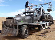 Early version of The War Rig with an unfinished cow catcher tested for camera rigs in Broken Hill