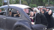 George Miller inside the rear turret instructing the production crew.