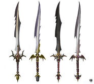 The designs for her sword. From left to right they are: Vibranium, Silver, Stygian Iron and Steel. Crucio ended choosing stygian iron.