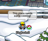 Agent Titanium with his green robber puffle Jacob spotted during the mission.