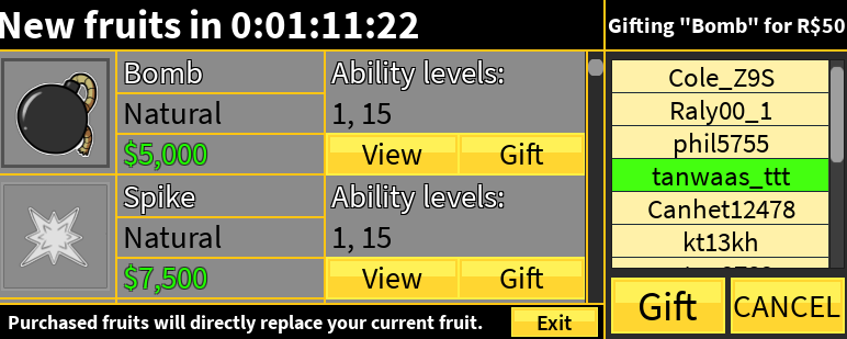 Gifting, Blox Fruits Wiki