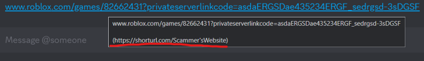 An example of a fake private server link sent through Discord