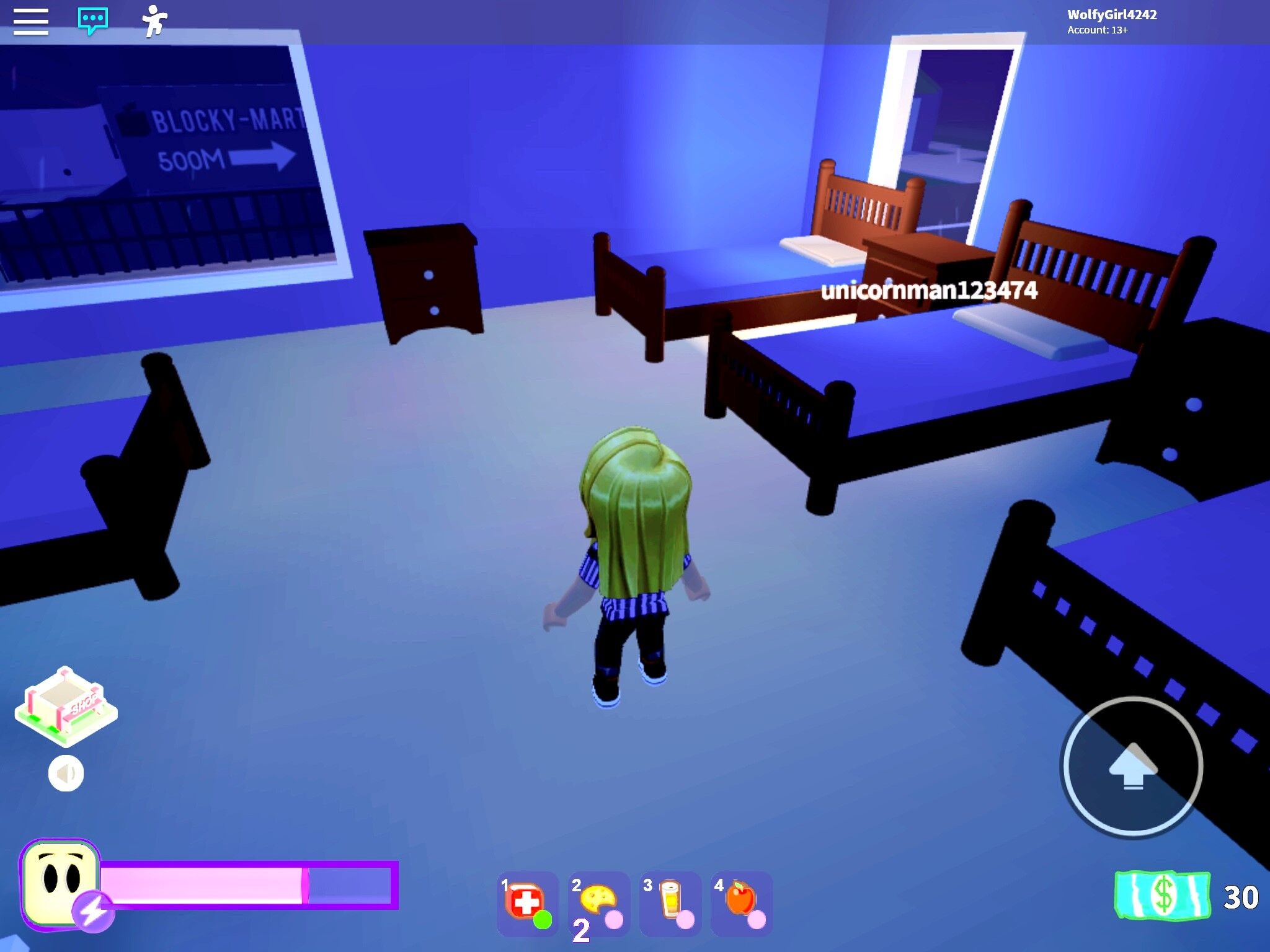 Roblox men is sleeping on bed in room