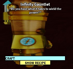 Infinity Gauntlet Roblox Craftwars Wikia Fandom - roblox infinity gauntlet gear code