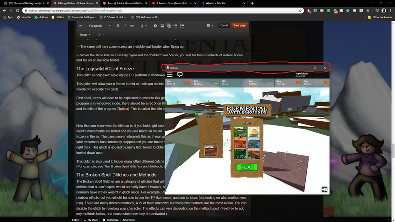 Glitches Roblox Elemental Battlegrounds Wiki Fandom - roblox mouse events firing underneath other buttons