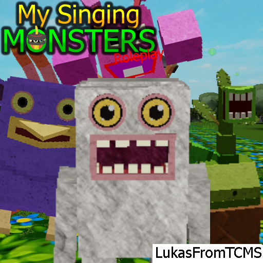 among us character in a my singing monsters map with a roblox man