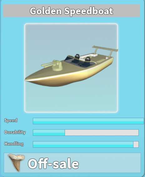 Golden Speedboat Roblox Shark Bite Wiki Fandom - roblox sharkbite military boat