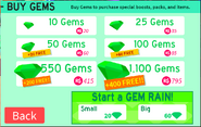 The old Gems menu.