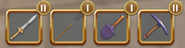 The tool icons for Sword, Spear, Shovel, and Pickaxe