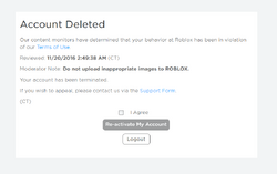 Ban Account Deletion Roblox Wiki Fandom - how to delete your roblox account on mobile