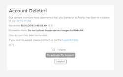 Ban Account Deletion Roblox Wiki Fandom - remove roblox account