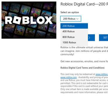 Roblox Robux 1000/$10