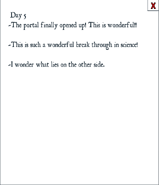 Day 5 entry found near portal to outside of town