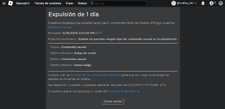 Expulsión de un día por contenido sexual.