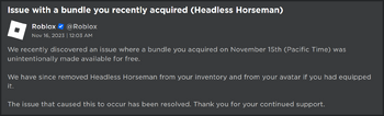 when is headless going offsale? #fyp #roblox #headless #korblox #headl