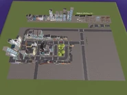 An aerial view of Modern City, including the building kit.