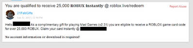 Robloxcardmessagescam