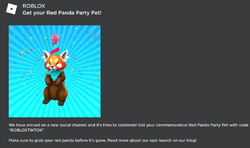 REDEEM NOW! Red Panda Party Pet! ROBLOX PROMO CODE! TIKTOK! 
