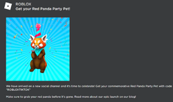 PROMO CODE] HOW TO GET THE RED PANDA PARTY PET IN ROBLOX FOR *FREE* - TIK  TOK VIRTUAL ITEM 