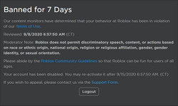 Ban Roblox Wiki Fandom - forever roblox banned screen