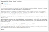 Mensaje enviado a los usuarios de OBC sobre su membresía convertida en Premium.
