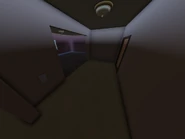 A small hall leading to a pair of rooms.