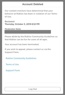 How long does the Roblox moderation team review a terminated
