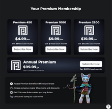 Roblox Premium, Roblox Wiki