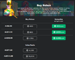 The Robux store as of November 2019 in dark theme with the new Robux logo.