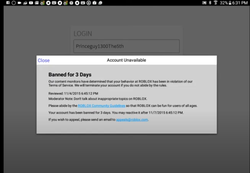 Ban 3 Day Ban Roblox Wiki Fandom - i got banned from roblox for 3 days